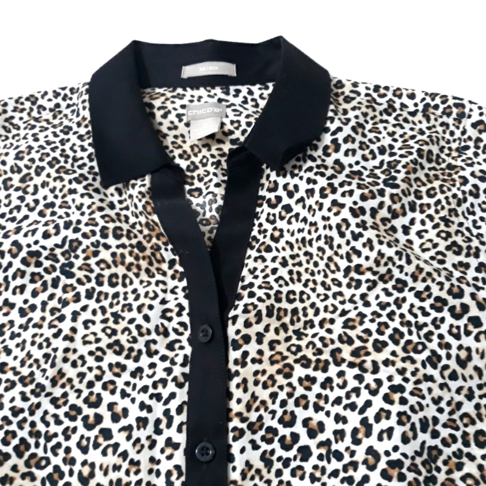 Chico's 100% Cotton Leopard Print Button-Up Shirt With Sleeves Size 2 (Large) - Picture 4 of 13